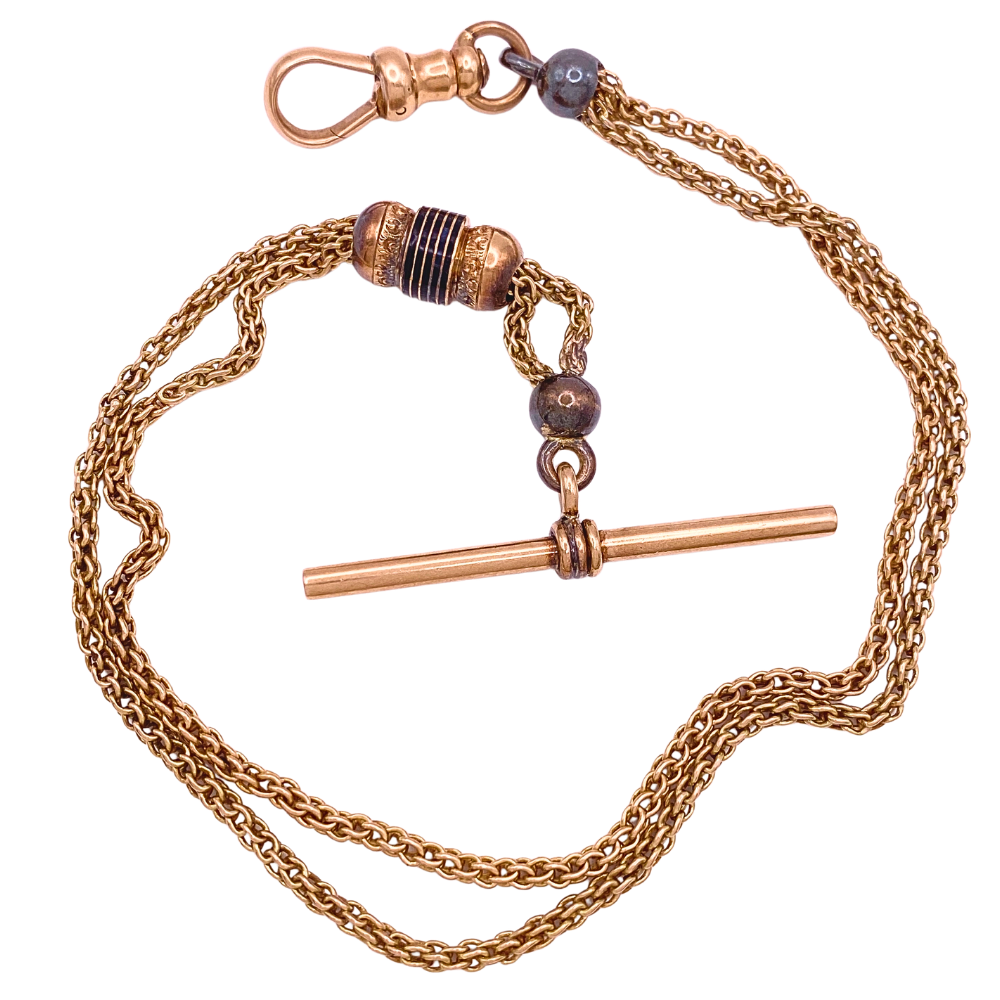 Victorian Era Watch Chain with Slide 14K Gold 9-3/8 Inch Length 13.9 Grams