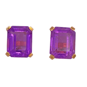 Vintage Amethyst Stud Earrings 4.50 ctw 14K Gold