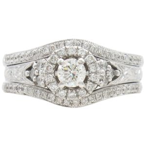 Vintage-Inspired 0.79ctw Diamond Wedding Set 14K White Gold front