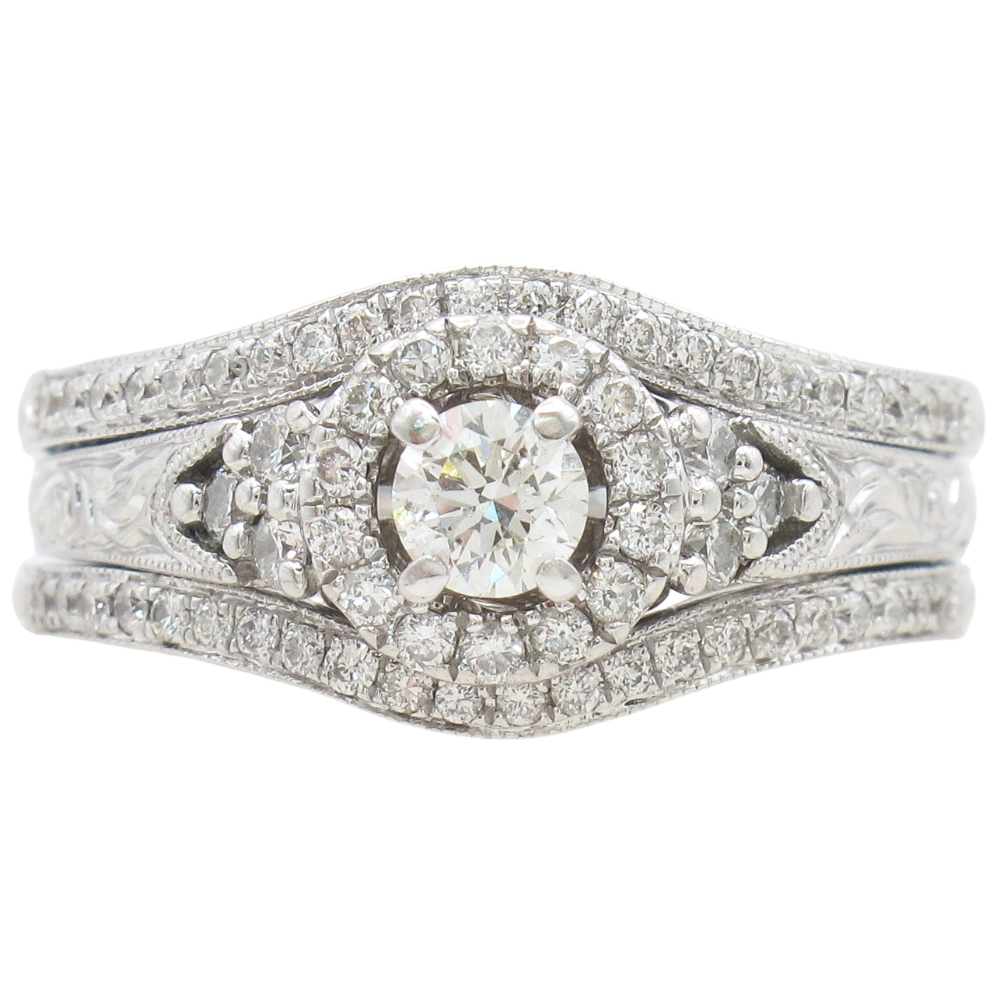 Vintage-Inspired 0.79ctw Diamond Wedding Set 14K White Gold