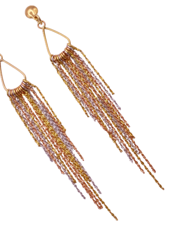 Vintage Long Dangle Tassel Earrings 18K Gold Tri-Color