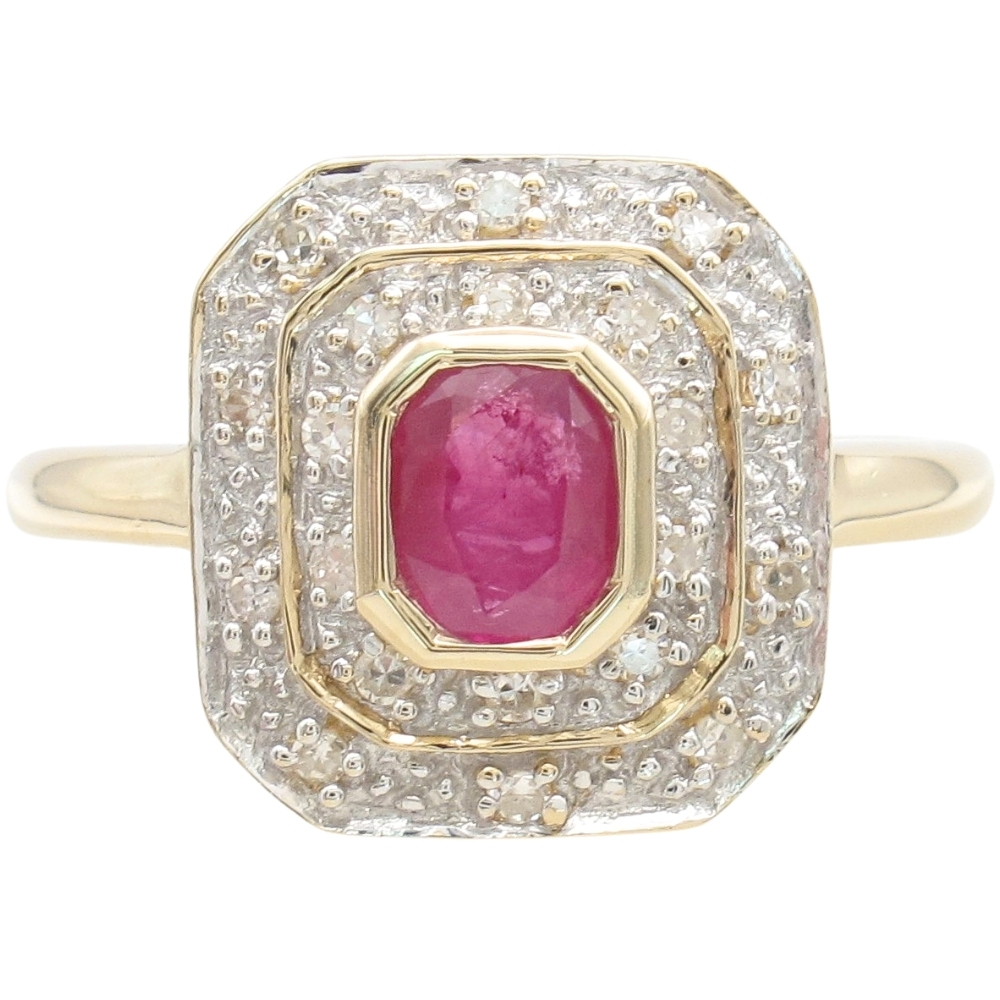 0.31ctw Ruby Ring with Diamond Double Halo in 14K Gold