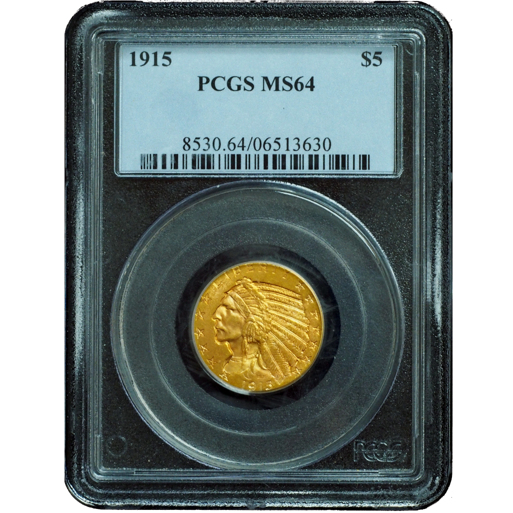 1915 $5 Gold Indian Half Eagle MS64 PCGS