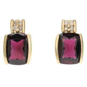 6.32ctw Rhodolite Garnet Stud Earrings 14K Gold front