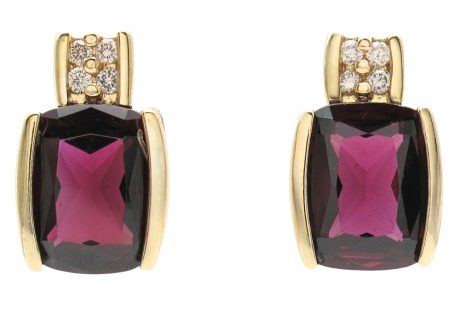 6.32ctw Rhodolite Garnet Stud Earrings 14K Gold front