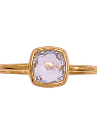 Aqua Sapphire Solitaire Bezel Ring .81 Carat Cushion Cut 14K Gold