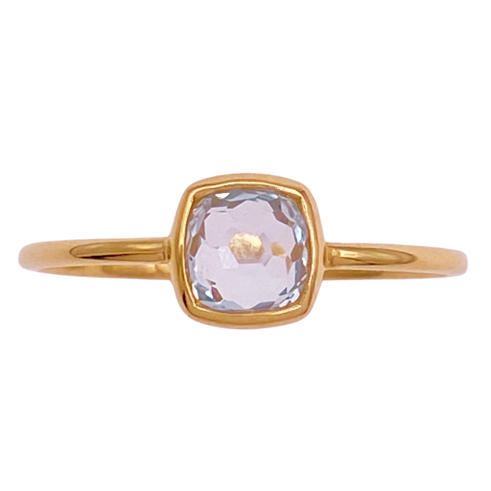 Aqua Sapphire Solitaire Bezel Ring .81 Carat Cushion Cut 14K Gold