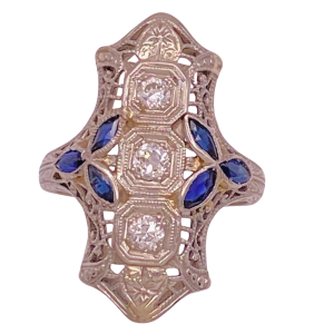 Art Deco Sapphire & Diamond Ring 18KWG