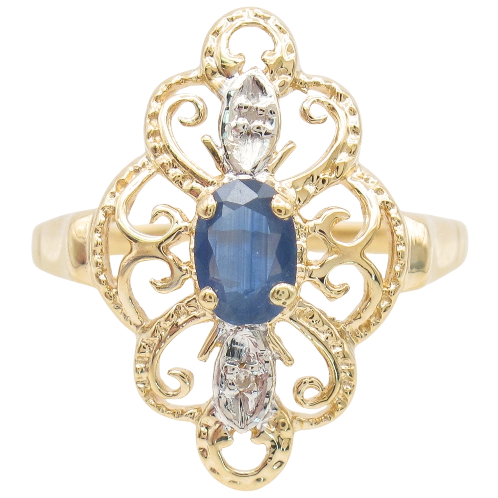 Blue Sapphire Filigree Ring 14K Two-Tone Gold