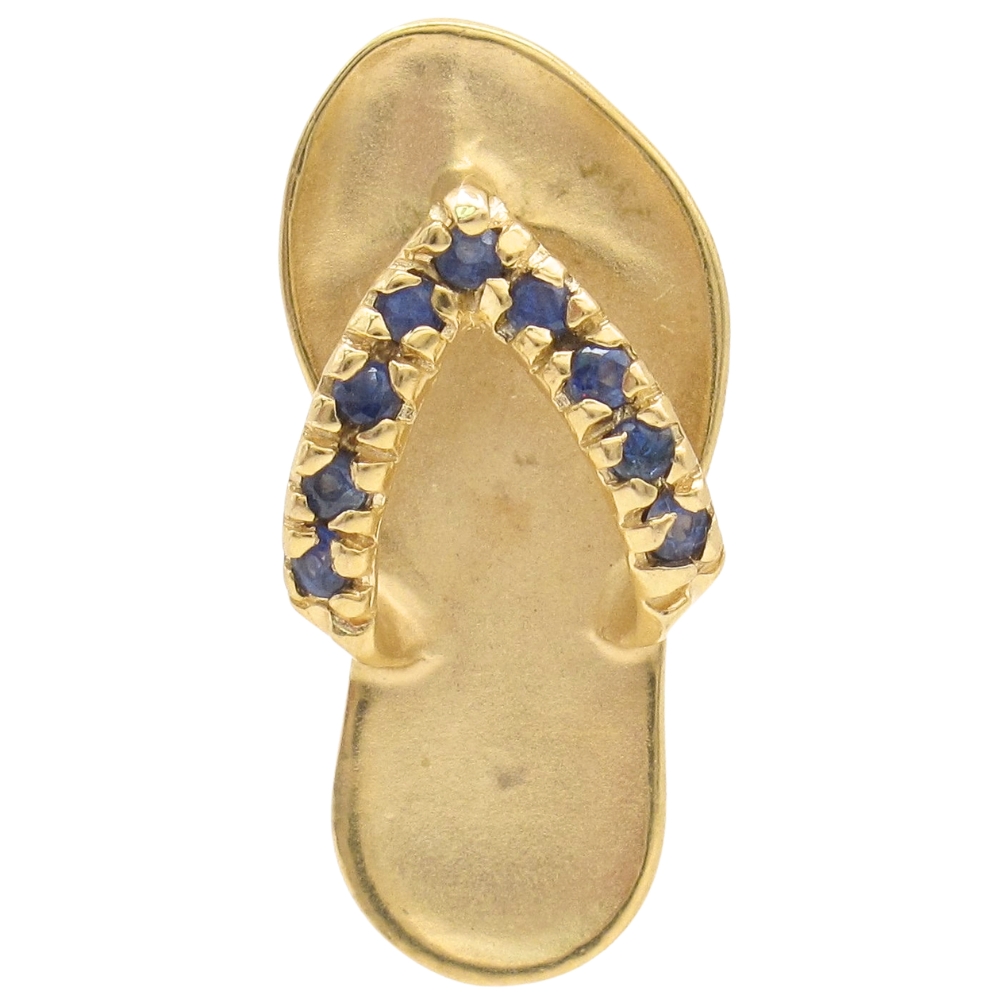 Blue Sapphire Flip-Flop Shoe Charm or Pendant 14K Gold