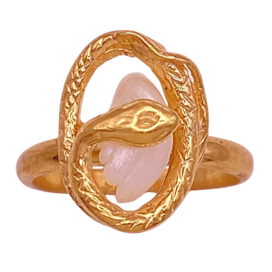 Coiled Snake Pearl Ring 14KYG