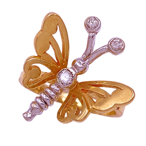 Diamond Accent Butterfly Ring 14K Gold