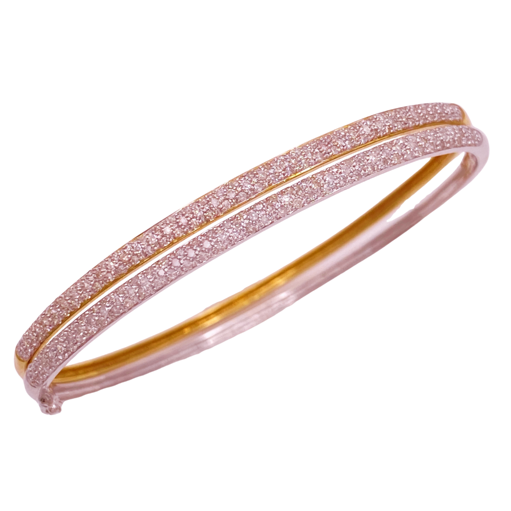 Set of 2 Diamond Bangle Bracelets 1.15 Carat TW 14K Yellow and White Gold Micro Pavé