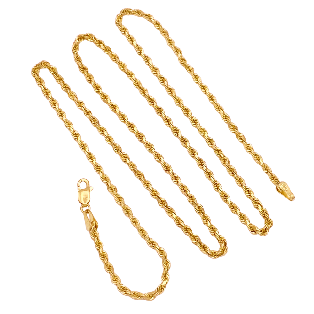 Diamond Cut Rope Chain Necklace 14K Gold 20.5 Inch Length 9.0 Grams