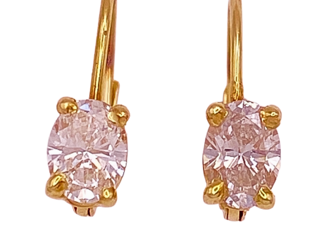 Diamond Drop Earrings Oval Cut 14KYG