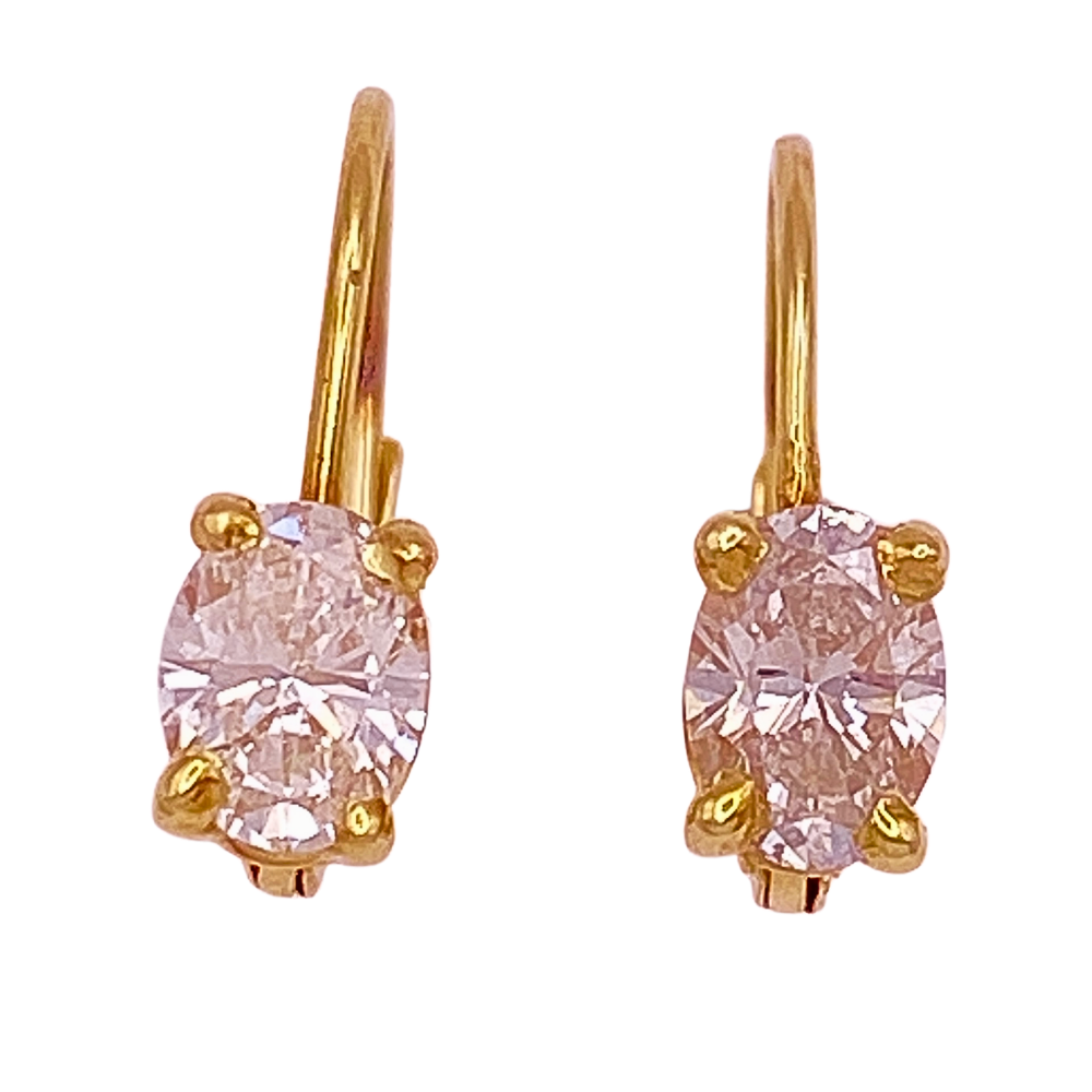 Vintage Diamond Drop Earrings .80 Carat TW Oval Cut 14K Gold Lever Back