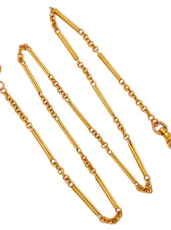 Edwardian Era Watch Chain Choker Necklace 14K Gold 14.75 Inch Length 9.0 Grams