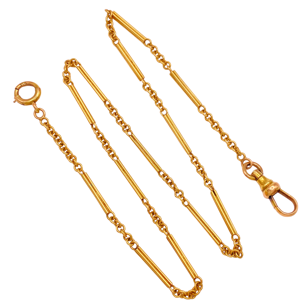 Edwardian Era Watch Chain Choker Necklace 14K Gold 14.75 Inch Length 9.0 Grams