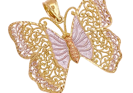 Filigree Butterfly Pendant 14K Tri Gold