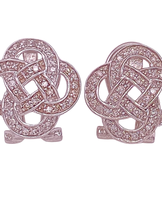 Diamond Infinity Knot Earrings .74 Carat TW 14K White Gold, Omega Back