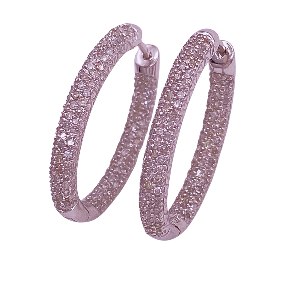 Micro Pavé Diamond Inside-Out Hoop Earrings 1.10 Carat TW 14K White Gold