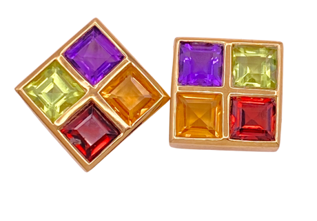 Multi Gemstone Stud Earrings 14KYG