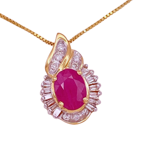 Natural Ruby Diamond Pendant Necklace 14K