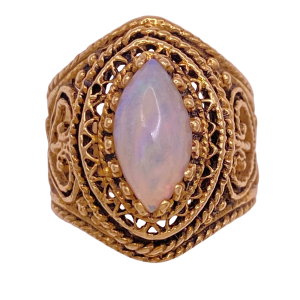Navette Opal Filigree Ring 14KYG