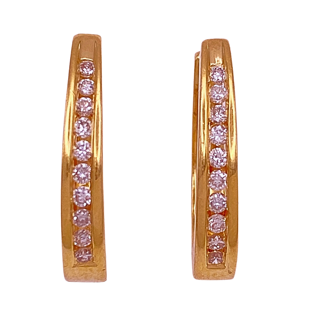 Diamond Oval Hoop Earrings .40 Carat TW 14K Gold Reversible Design