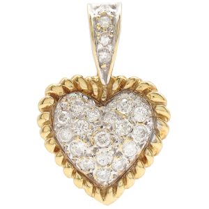 Petite Pave Diamond Heart Charm or Pendant 14K Two-Tone front