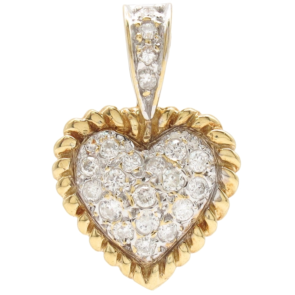 Petite Pave Diamond Heart Charm or Pendant 14K Two-Tone