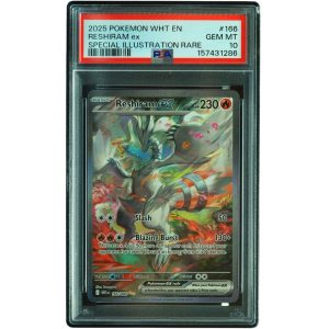 Reshiram ex #166_086 White Flare Special Illustration Rare PSA 10 Pokemon Card Front