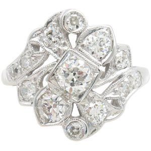 Retro 1ctw Diamond Cluster Ring 14K White Gold front