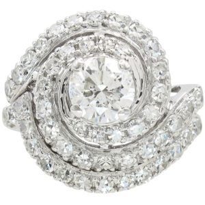 Retro 2.19ctw Swirl Diamond Engagement Ring Set 14K White Gold front