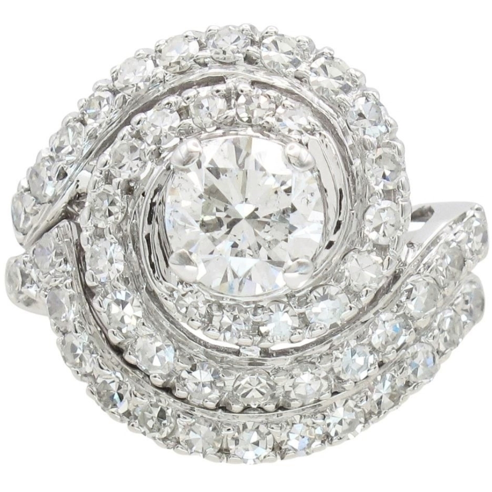 Retro 2.19ctw Swirl Diamond Engagement Ring Set 14K White Gold