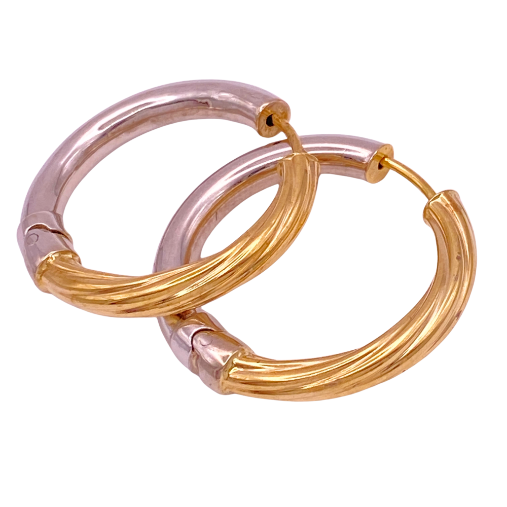 Reversible Chunky Hoop Earrings 14K Yellow and White Gold