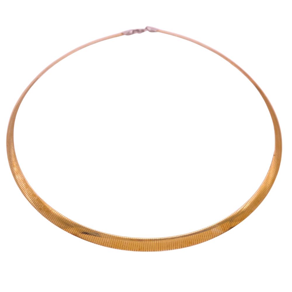 Omega Necklace 14K Two-Tone Gold Reversible 23.1 Grams 17.5 Inch Length 5.3 mm Wide
