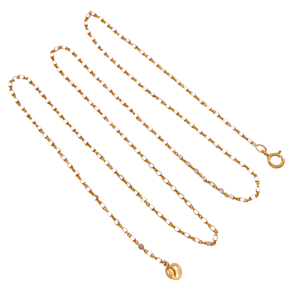Sparkly Square Bead Detail Chain Link Necklace 14K Two-Tone Gold 20 Inch Length 4.2 Grams