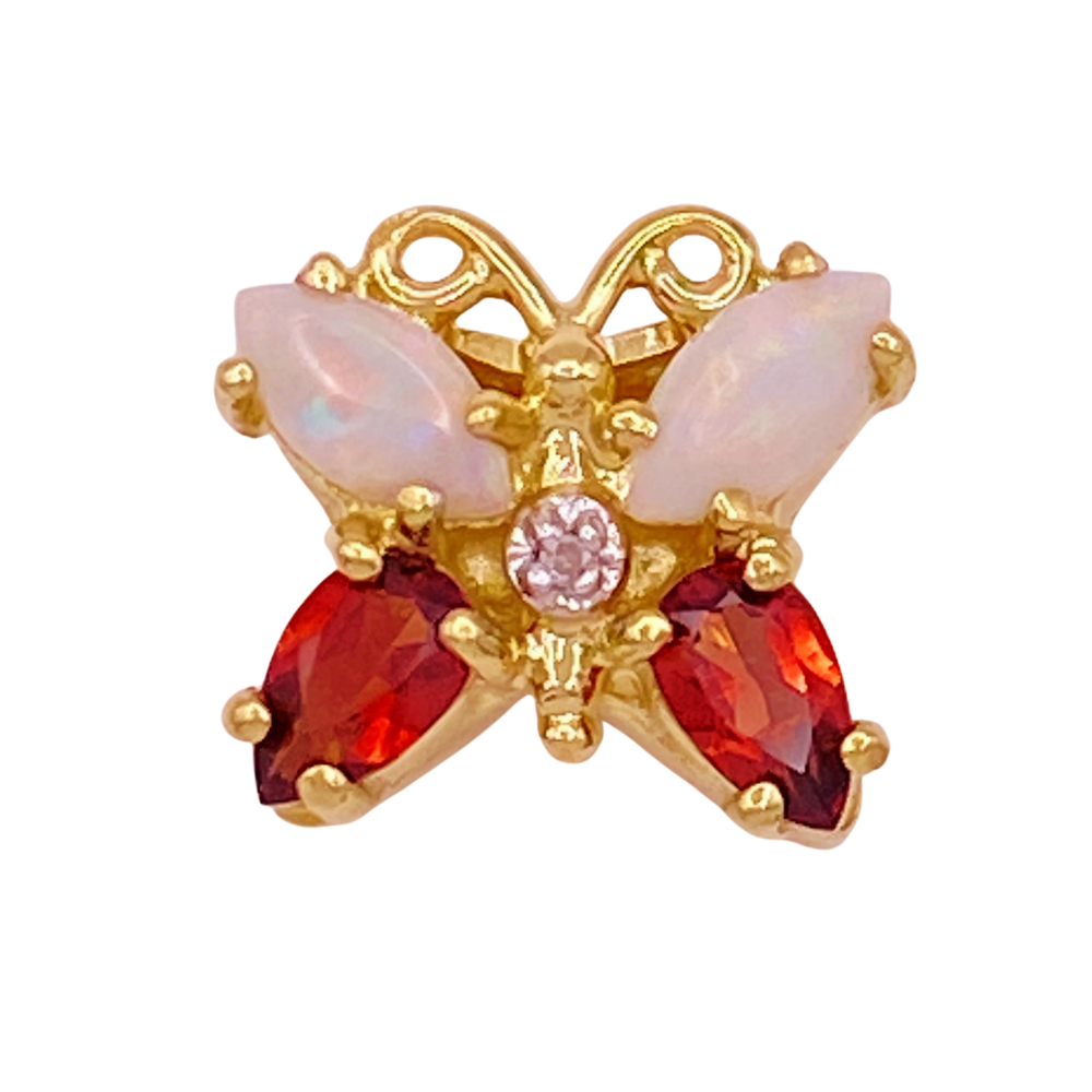 Victorian Revival Slide Charm Butterfly 14K Gold Opal, Garnet and Diamond .75 Carat TGW