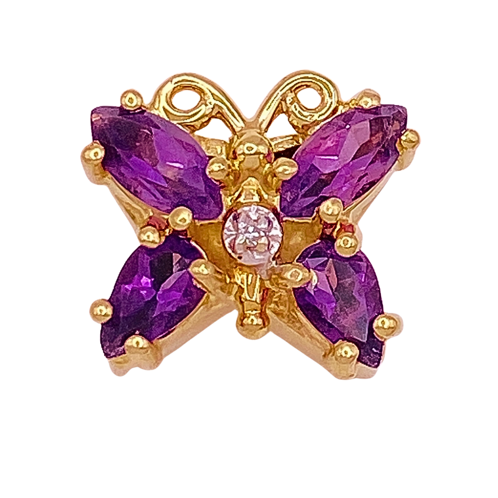 Victorian Revival Slide Charm BUTTERFLY 14K Gold Amethyst and Diamond .89 Carat TGW