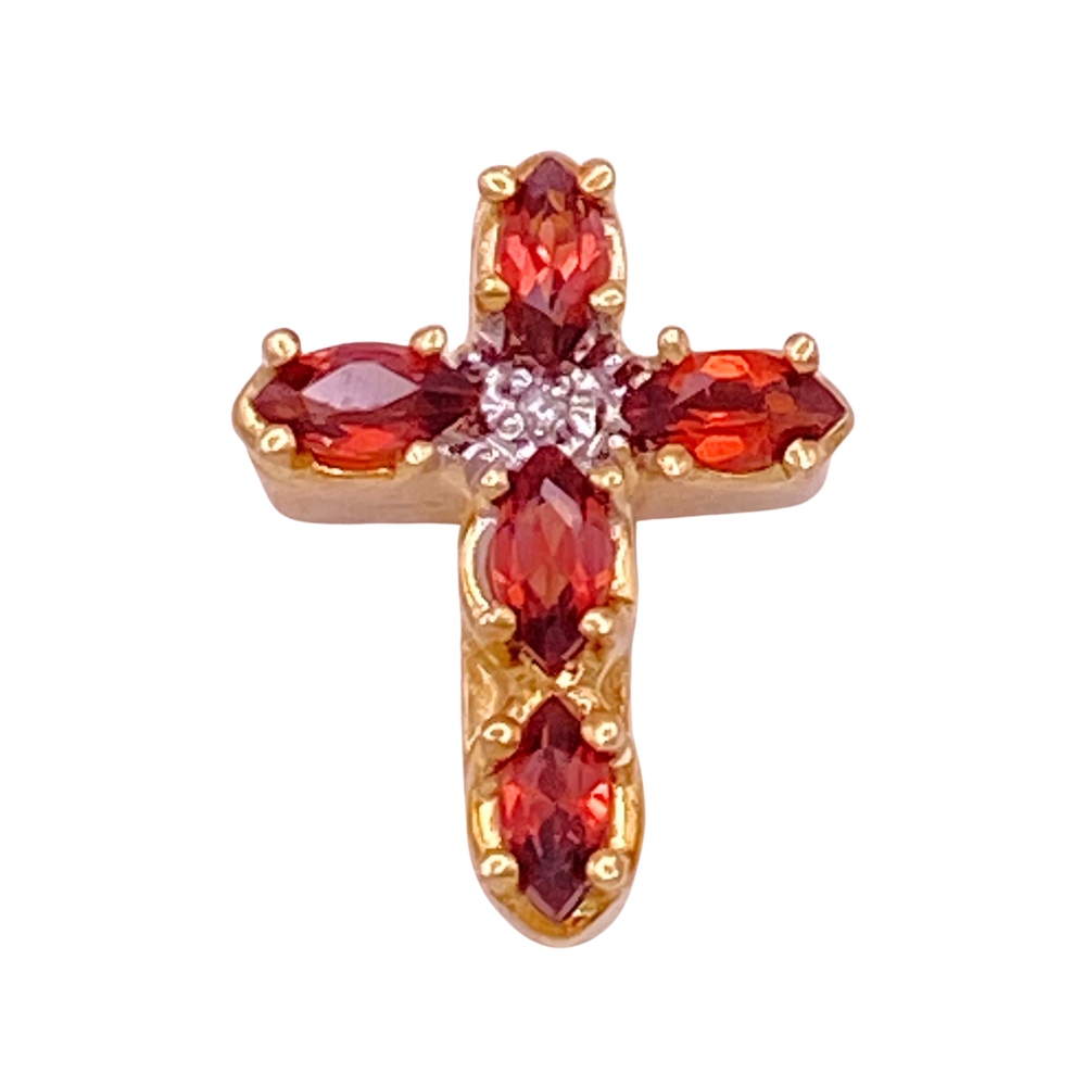 Victorian Revival Slide Charm CROSS Garnet and Diamond .51 Carat TW 14K Gold