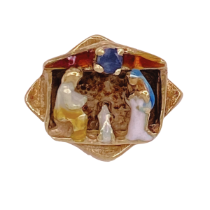 Victorian Revival Nativity Slide Charm 14K Enamel Sapphire