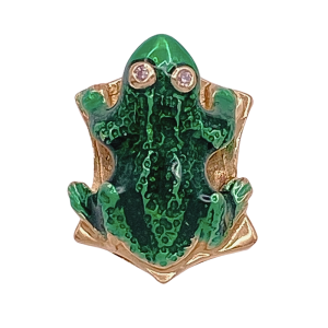Victorian Revival Slide Charm Frog 14K Enamel Diamond