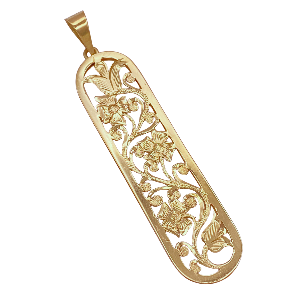 Vintage Pendant Handcrafted 14K Gold Climbing Vine Flower