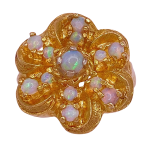 Vintage Opal Flower Statement Ring 14KYG